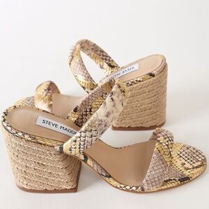 Steve Madden Marcella Gold Cream Leather Espadrille block heeled sandals 6.5